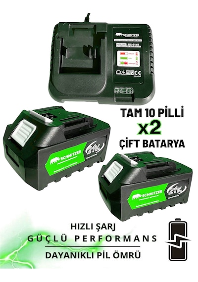 Schmitzer SCH-9108Y 21V Pro Metal Dişli Çift Akülü Çelik Şansuzan Şarjlı Dal Ağaç Budama Makinesi Testeresi