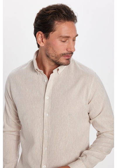 Tudors Erkek Slim Fit Dar Kesim Uzun Kollu Keten Premium Seri Düğmeli Yaka Spor Bej Gömlek-32815 Bej Tudors Erkek Slim Fit Dar Kesim Uzun Kollu Keten Premium Seri Düğmeli Yaka Spor Bej Gömlek-32815 Bej