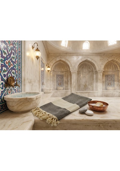Ludıa %100 Pamuklu Diamond Desenli Saçaklı Siyah Peştemal 100x195 Cm Plaj Ve Banyo Havlusu