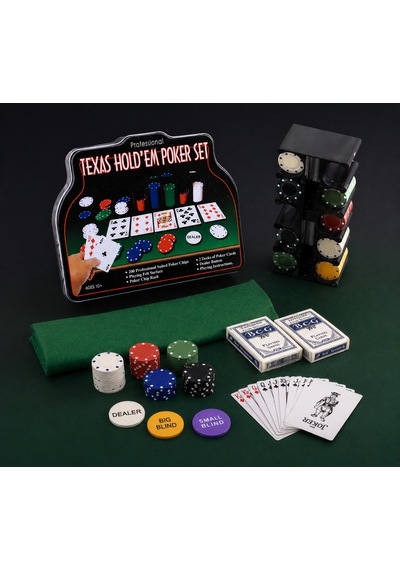 Profesyonel Texas Poker Seti 200 Chip - 2 Deste İskambil Kart - Keçe Masa Örtüsü - Metal Kutu