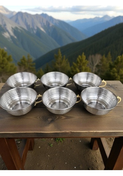 Krom Tas 6'lı Set, Dövme Tasarımlı, Şık Ve Dayanıklı Ayran Tası 400 Ml Gümüş