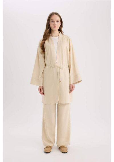Defacto Relax Fit Kuşaklı Keten Karışımlı Kimono D8182ax25spbg115 Bej