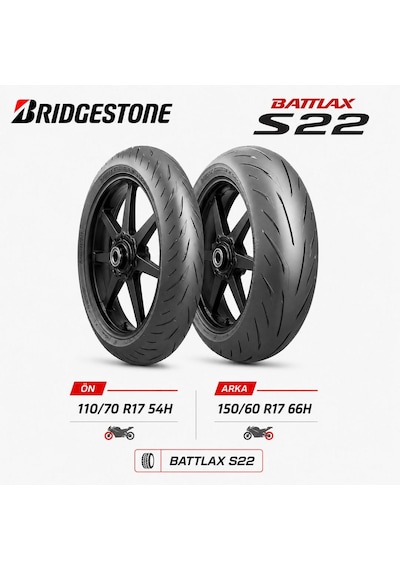 Bridgestone Battlax S22 110/70 R17 54h - 150/60 R17 66h Ön Arka Motosiklet Lastik Takımı Bridgestone Battlax S22 110/70 R17 54h - 150/60 R17 66h Ön Arka Motosiklet Lastik Takımı