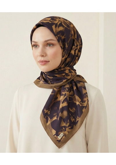 Ahenk Desen 90x90cm Organic Twill Eşarp/fular Siyah - Vizon - Camel