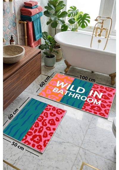 Wildleos 2 Li Banyo Paspası,kaymaz Tabanlı,yıkanabilir 60x100 50x60 50x60 Cm Ekru