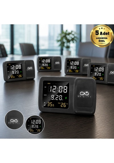 Bk Kurumsal Logonuza Özel 5 Adet 4230 Wireless Şarj Cihazı Ve Dijital Saat - Led Logolu