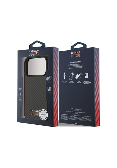 Apple Uyumlu iPhone 17 Pro Kılıf Redbull Lisanslı M-safe Şarj Özellikli Karbon Fiber Kevlar Kapak Siyah