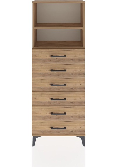 Arges Dolap 2 Raflı 6 Çekmeceli 60x30x163 Çam-çam Çam