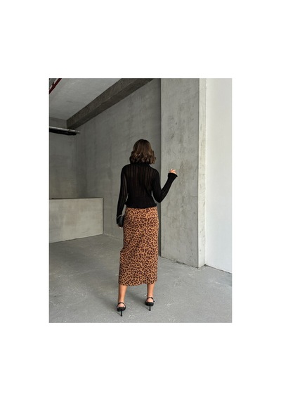 Verymoda Leopar Desenli Uzun Kalem Etek F1665 Kamel Kahve