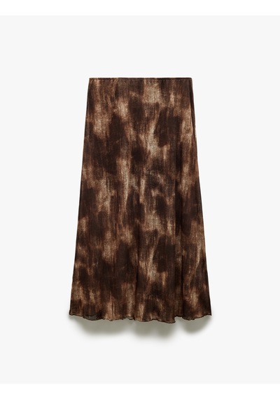 Koton Astarlı Batik Desenli Slim Fit Midi Boy Etek Kahverengi Desenli 5sak10313ek Kahverengi Desenli Kahverengi