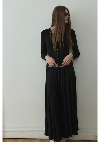 Suud Collection Siyah Kate Dökümlü Uzun Etek