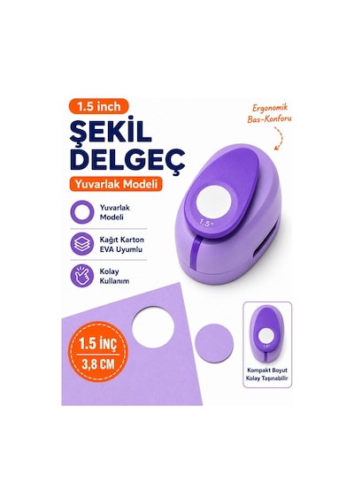 Ofisinn Şekilli Büyük Boy Delgeç/şekilgeç 3.8 Cm Yuvarlak Mor