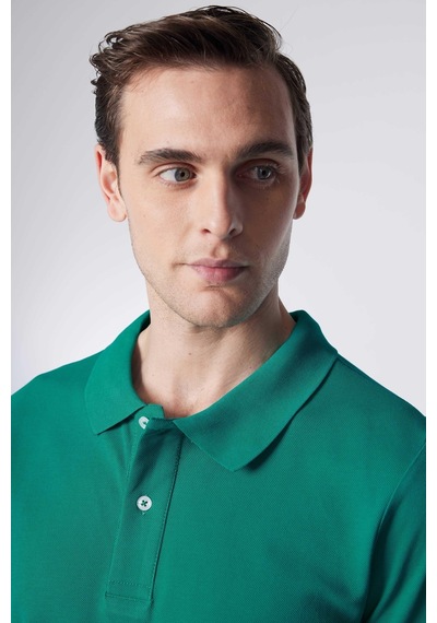 Tudors Erkek Slim Fit Dar Kesim %100 Pamuk Düz Pike Yeşil Polo Yaka Tişört-30579-yesıl Yeşil