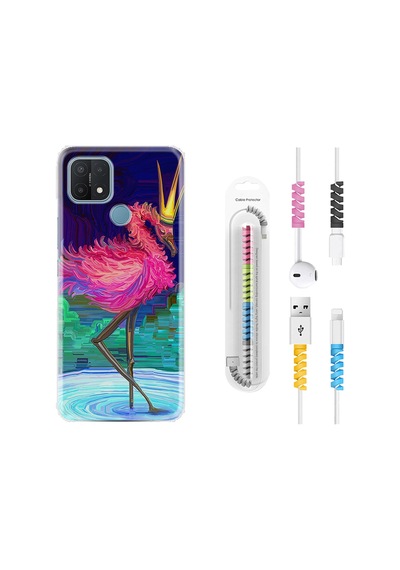 Oppo A15S Kılıf Kablo Koruyuculu Queen Flamingo 1748