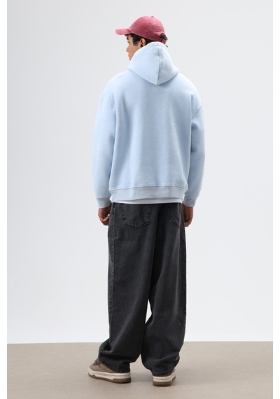 Vamos Oversize Baskılı Kapüşonlu Hoodie Bebe Mavi