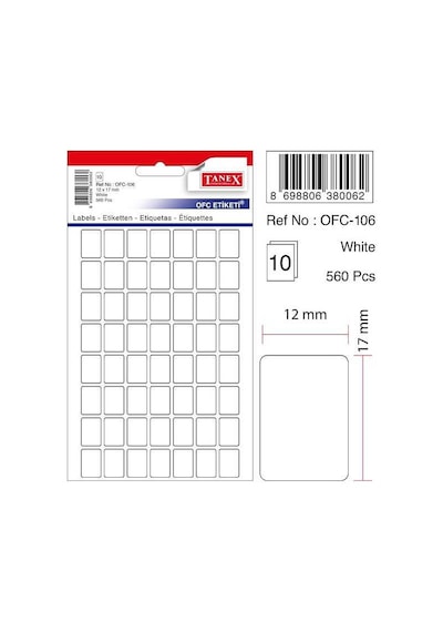 Tanex Etiket Ofc-106 12x17 10lu Beyaz - 5 Paket Beyaz