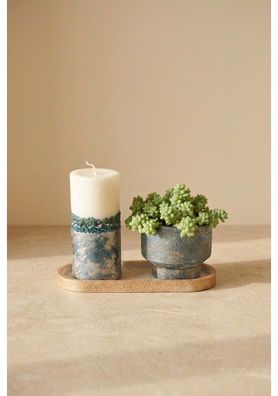 Giselle Ocean Mineral Candle & Succulent And Set Altın - Mavi