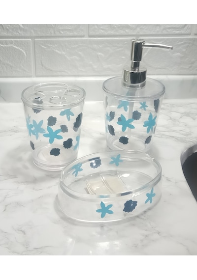 BENEKLİ DESEN 3 LÜ BANYO SETİ AKRİLİK Şeffaf