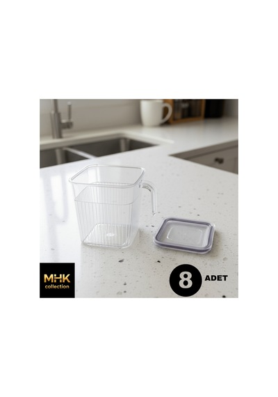 8 Adet Kristal Kare Erzak Ve Gıda Saklama Kutusu 1.6 Lt Şeffaf