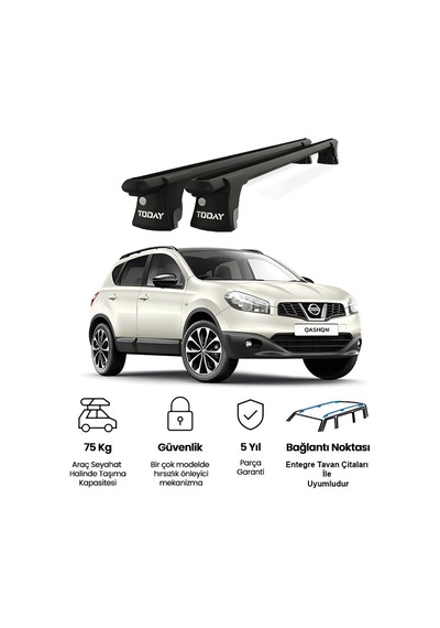 Trio-ı Missan Qashqai 2008-2013 Uyumlu Siyah Kilitli Ara Atkı 135cm Port Bagaj Tavan Barı
