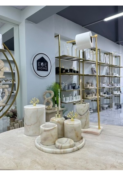 Dekoratif Doğal Şeker Mermer 8 Parça Gold Mercan Banyo Seti