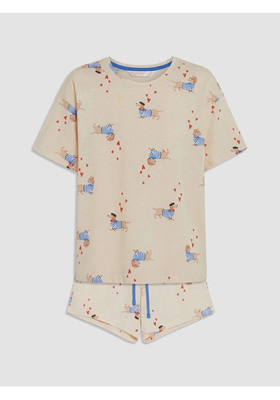 Lcw Dream Bej Köpek Baskılı Kadın Şortlu Pijama Takımı