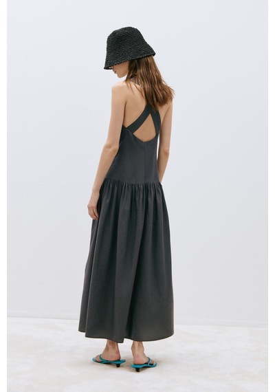 Suud Collection Füme Josie Çapraz Askılı Keten Elbise