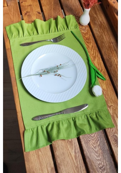 Bahar Keten 2 Kenar Fırfırlı Yeşil Vintage Amerikan Servis 30x50