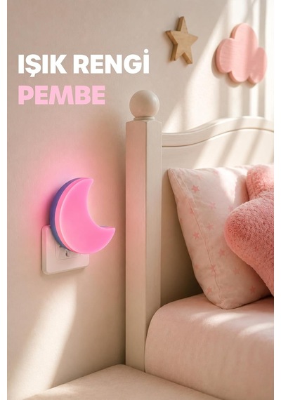 Yarım Ay Gece Lambası On/off Tuşlu Koridor Hol Işığı Uyuma Işığı Pembe K6975 Diğer
