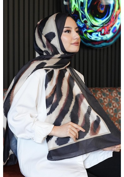 Afvente Zebra Desen Karamel Soft Pamuk Şal Diğer