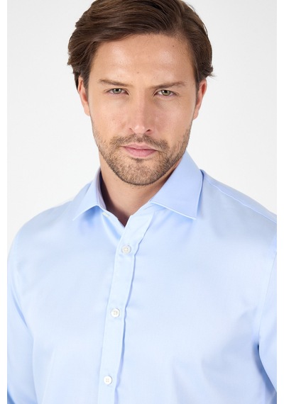 İmza Koyu Mavi Uzun Kol İtalyan Yaka Cepsiz Non Iron Slim Fit %100 Pamuk Gömlek 1004250269 Koyu Mavi