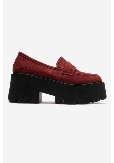 Luvishoes Santıa Bordo Süet Kadın Kalın Tabanlı Loafer Ayakkabı Bordo