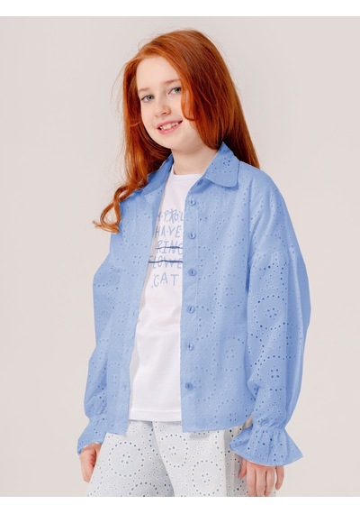 Giyicem Kız Çocuk Fisto Gömlek T-shirt İkili Takım 1804 Mavi