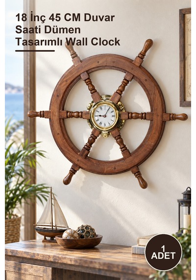 1 Adet Duvara Asmalı Dümenli Saat 18 İnç 45 Cm Duvar Saati Dümen Tasarımlı Wall Clock Diğer