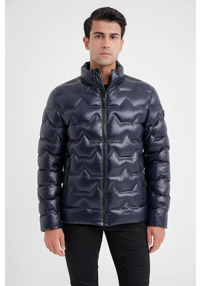Slim Fit Hakim Yaka Yan Cepli Kaz Tüyü Lacivert Şişme Mont Mt 175 Lacivert