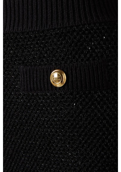 Elisabetta Franchi Wool - Blend Knit Mini Skirt Lüks, Payetli Ve Şık Düğmeli Etek Siyah