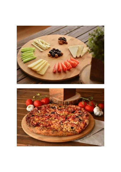 Bambu Dekoratif Yuvarlak Sunum Tabağı, 360 Derece Dönebilen Servis Tabağı, 30 X 30 Cm Ahşap