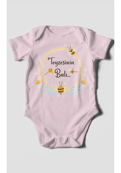 Morivokids Teyzesinin Balı Kısa Kollu Bebek Body %100 Pamuk Zbn93-kk Bebe Pembe