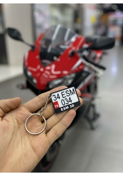 Kişiye Özel Motosiklet Plakası Anahtarlık - Kırmızı Tr Logolu