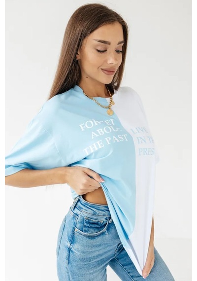 Uyguntarz Unisex Forget Live Baskılı Oversize Tshirt Bebe Mavisi