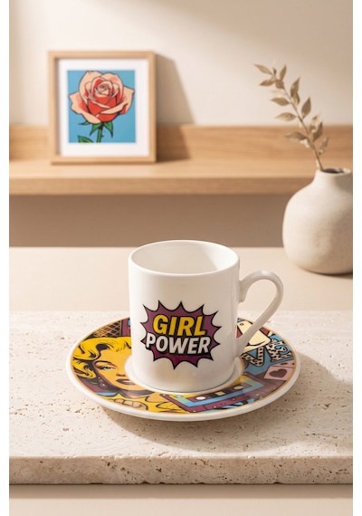 12 Parça 6 Kişilik Porselen Pop Art Kahve Fincan Takımı 100ml Beyaz