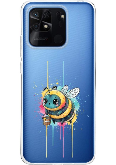 Redmi 10c İle Uyumlu Splash Arı Tasarımlı Şeffaf Silikon Kılıf Şeffaf