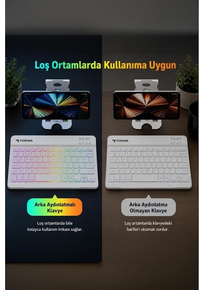 Kablosuz Klavye Mouse Seti Rgb Işıklı Şarj Edilebilir Tmk09 Beyaz