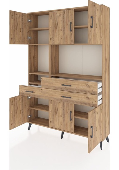 Arges Dolap 9 Raflı 3 Çekmeceli 6 Kapaklı 132x30x195 Çam-çam/çam Çam