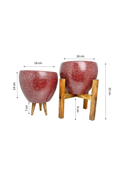 Bitki Tasarımı Ev Dekorasyon Bordo Granit Toprak Saksı Saksılık Salon Çiçeklik İkili Set 3 Ayaklı- 4 Ayaklı- 15 CM