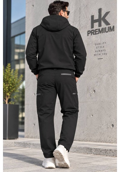 Hk Premium Erkek Haki Softshell Su Geçirmez Taktik Kargo Pantolon Moto Kurye & Outdoor Siyah