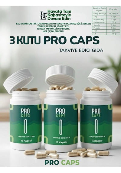 Procaps 3 Kutu X 15 Kapsül Takviye Edici Gıda Pro Caps Detox Için Çay Hediyesiyle