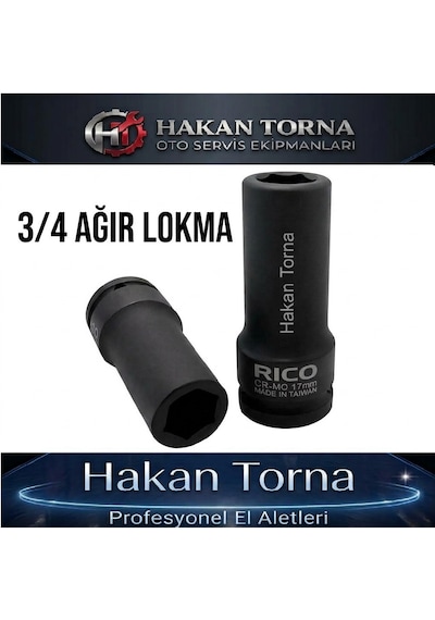 Rico 3/4 17mm Uzun Havalı Derin Darbeli Siyah Lokma