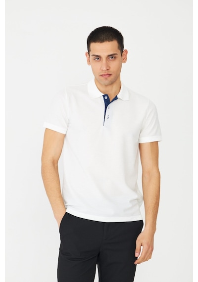 Beyaz Modern Kesim Polo Yaka Erkek T-shirt Beyaz