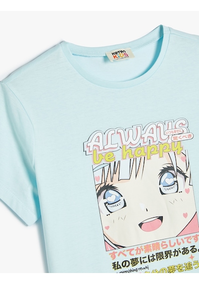 Koton Tişört Anime Baskılı Kısa Kollu Bisiklet Yaka Mavi 4skg10574ak Mavi
